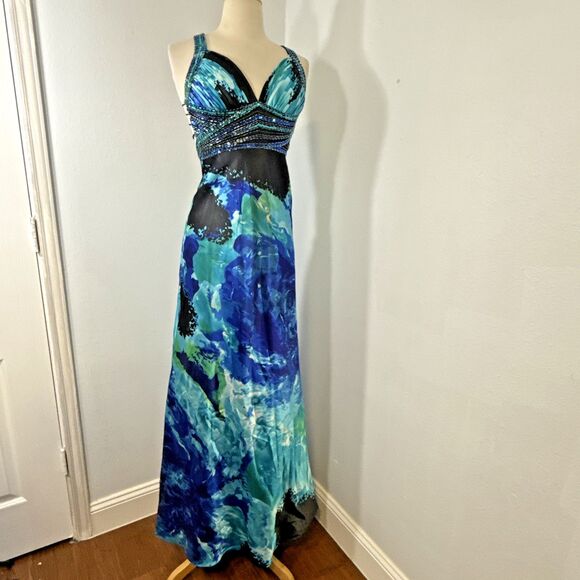 Cache Dress Womens 0 Satin Beaded Babydoll Psychedellic Whimsigoth Hoco Y2K 90s - Picture 1 of 14